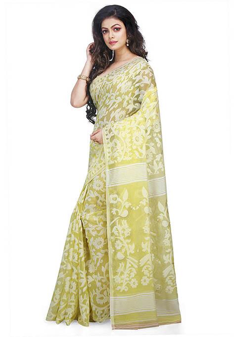 Yellow Jamdani Art Silk Saree
