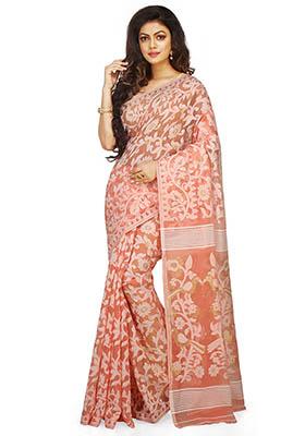 White Jamdani Art Silk Saree