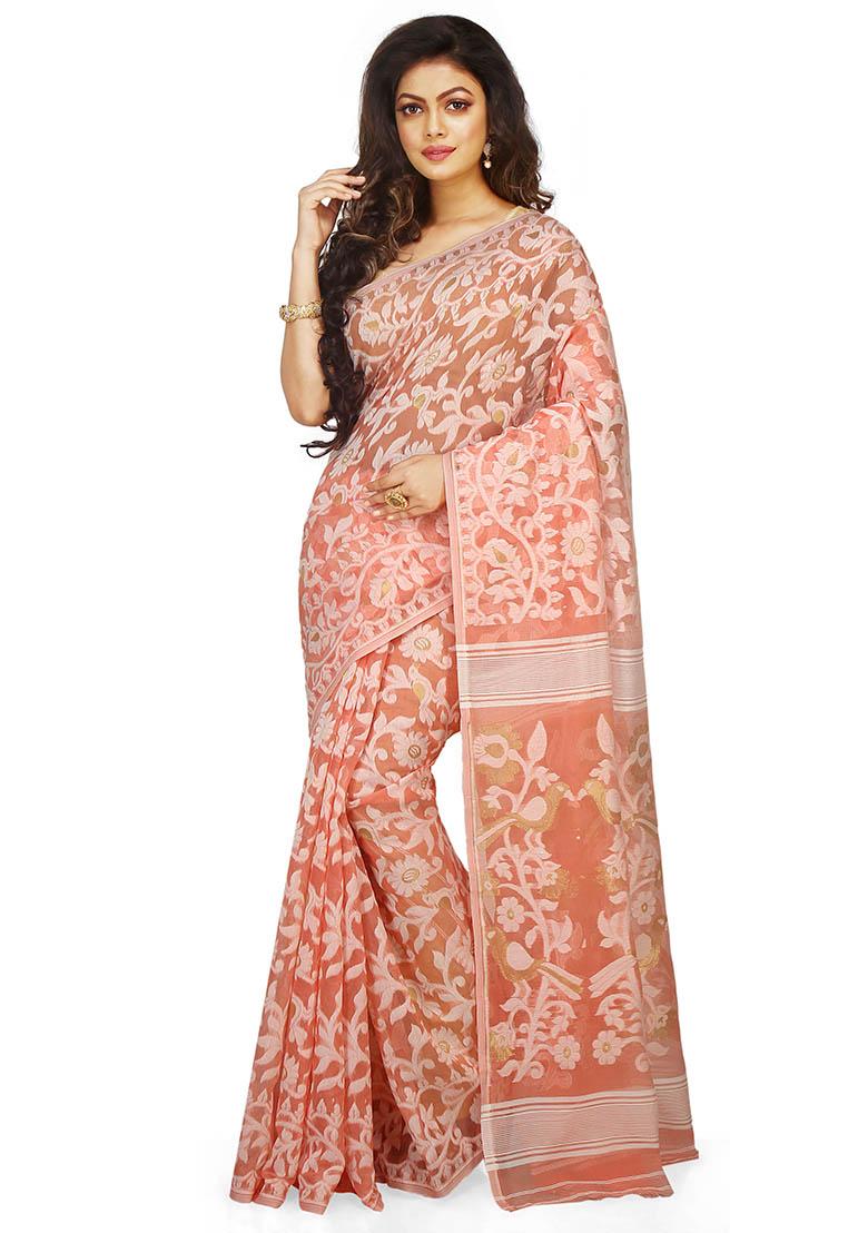 White Jamdani Art Silk Saree