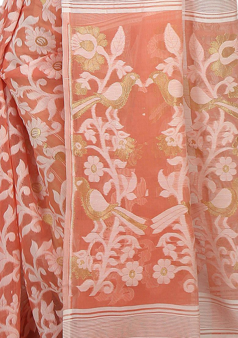 White Jamdani Art Silk Saree