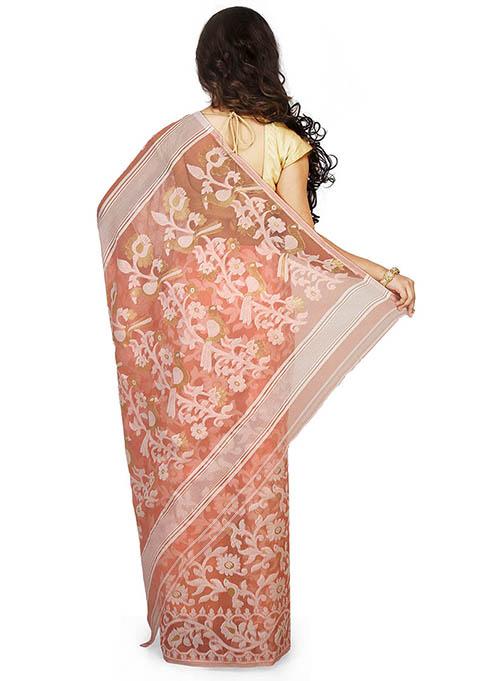 White Jamdani Art Silk Saree
