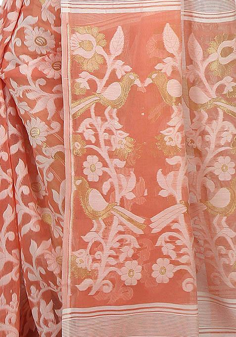 White Jamdani Art Silk Saree