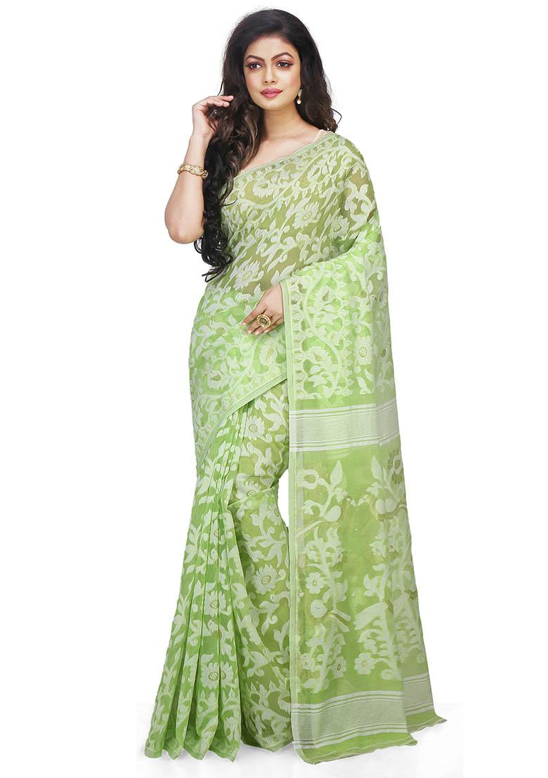 Green Jamdani Art Silk Saree