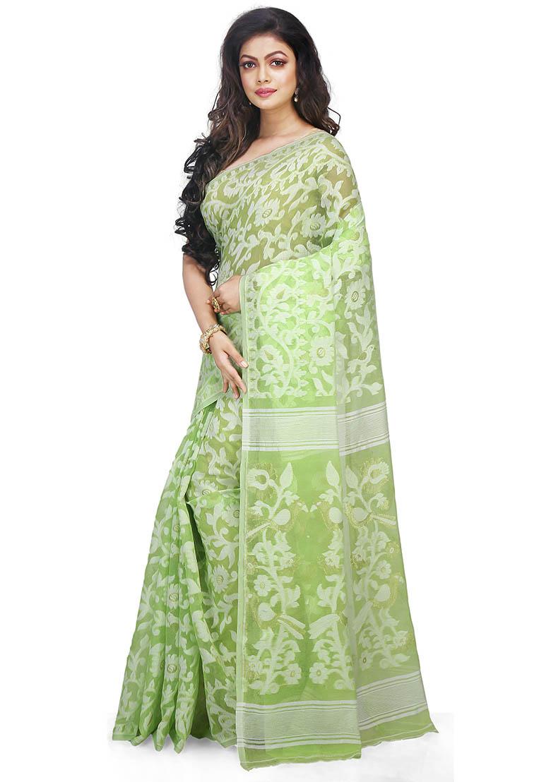 Green Jamdani Art Silk Saree