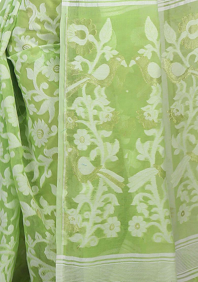 Green Jamdani Art Silk Saree