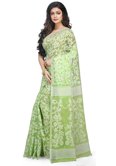 Green Jamdani Art Silk Saree