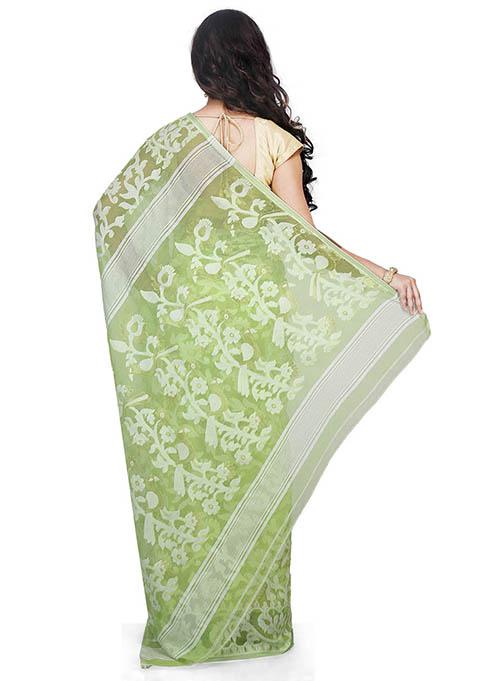 Green Jamdani Art Silk Saree