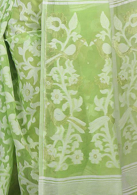 Green Jamdani Art Silk Saree