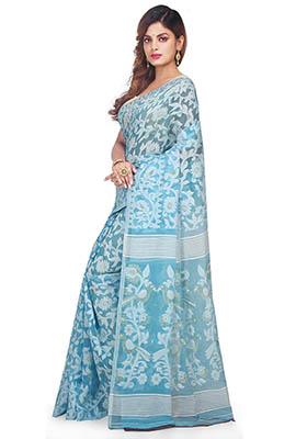 Sky Blue Jamdani Art Silk Saree