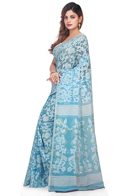 Sky Blue Jamdani Art Silk Saree