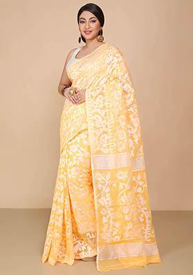 Yellow Jamdani Art Silk Saree