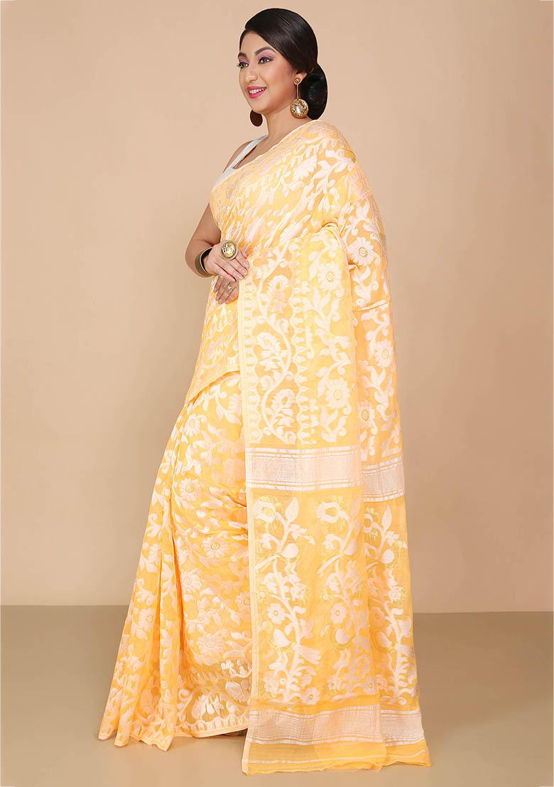 Yellow Jamdani Art Silk Saree