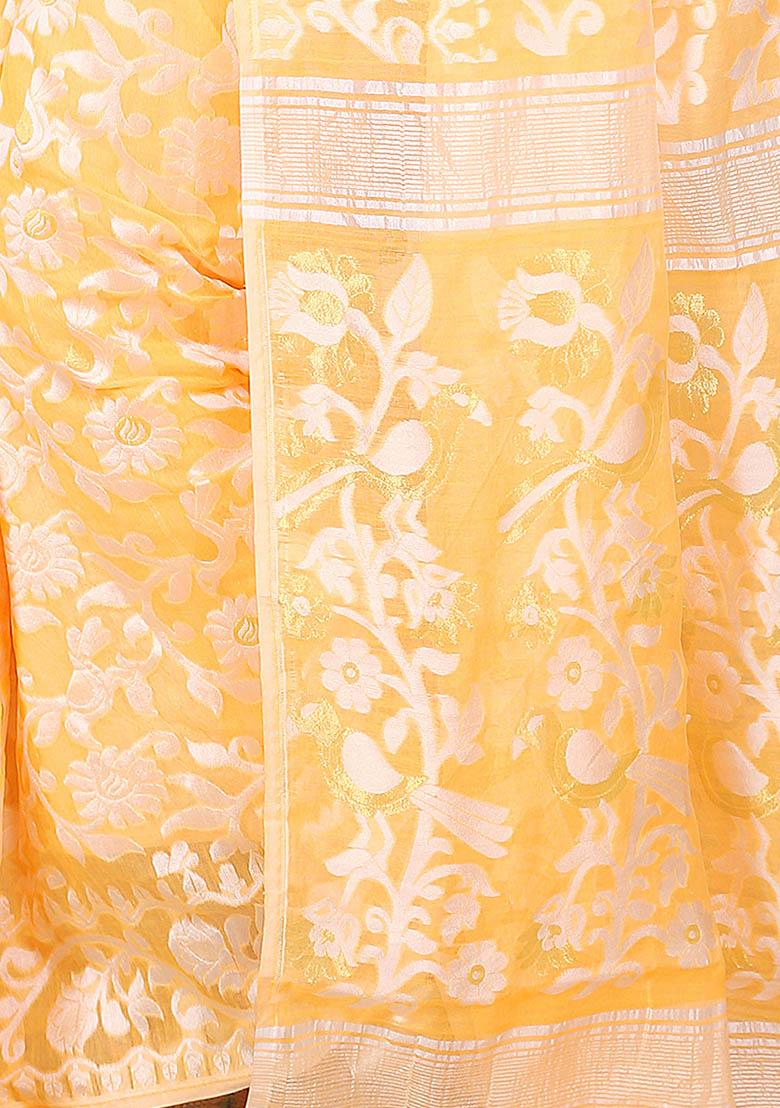 Yellow Jamdani Art Silk Saree