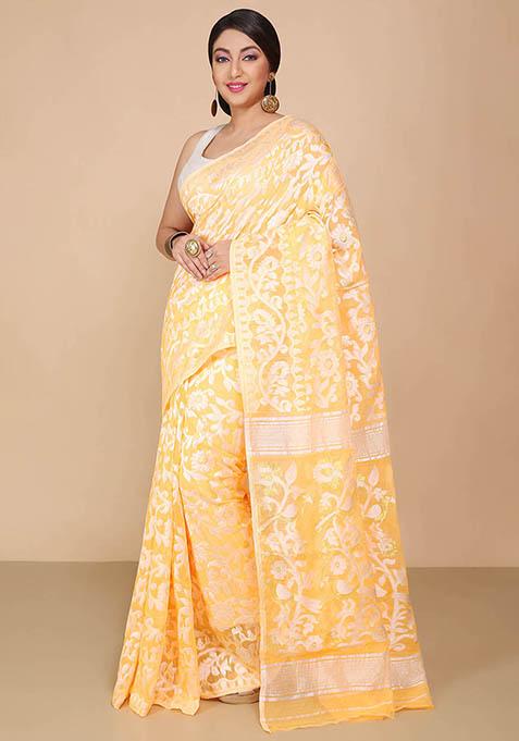 Yellow Jamdani Art Silk Saree