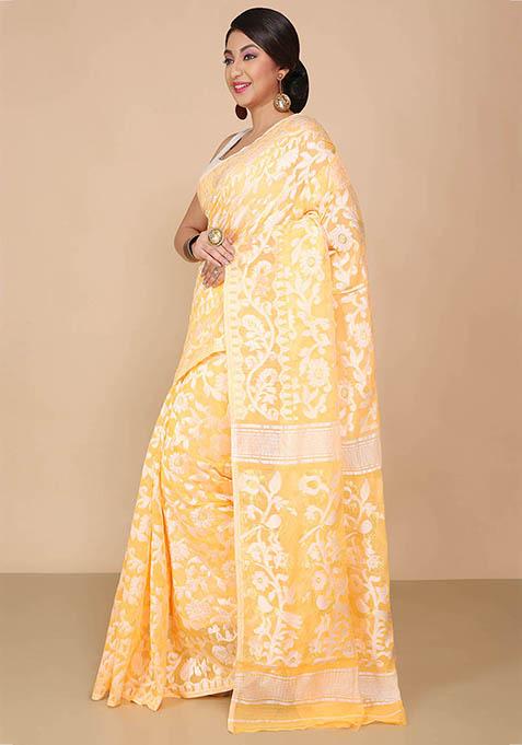 Yellow Jamdani Art Silk Saree