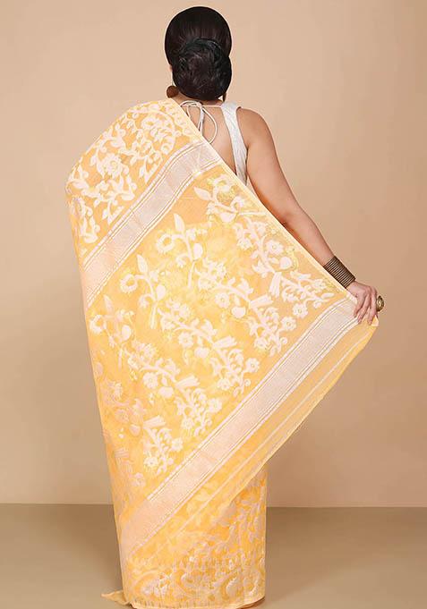 Yellow Jamdani Art Silk Saree