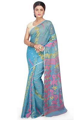 Sky Blue Jamdani Art Silk Saree