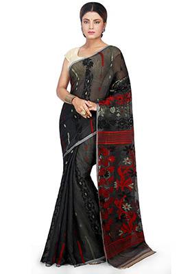 Black Jamdani Art Silk Saree
