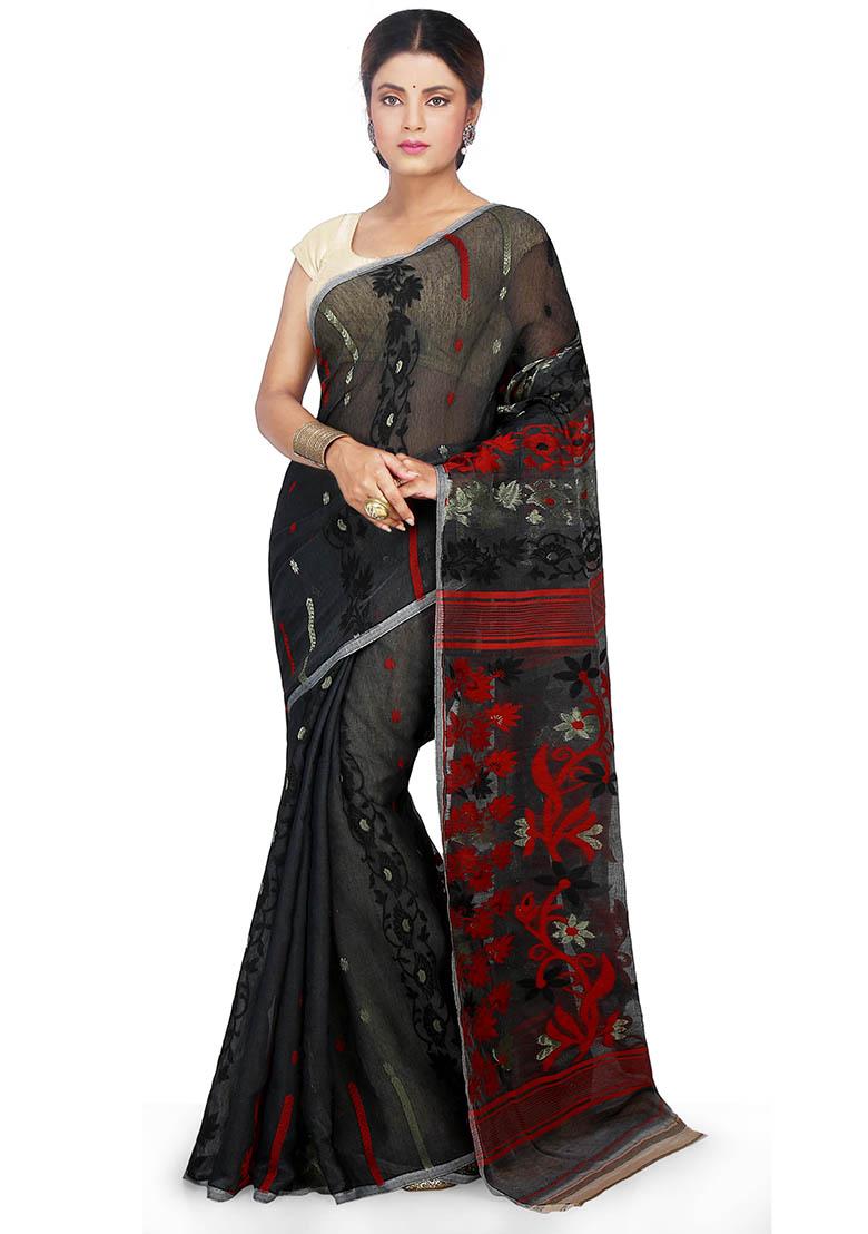 Black Jamdani Art Silk Saree