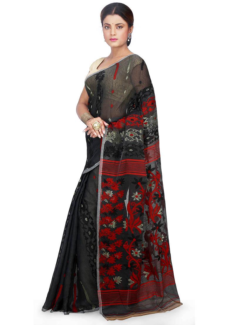 Black Jamdani Art Silk Saree