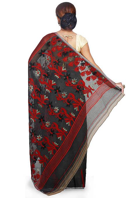Black Jamdani Art Silk Saree