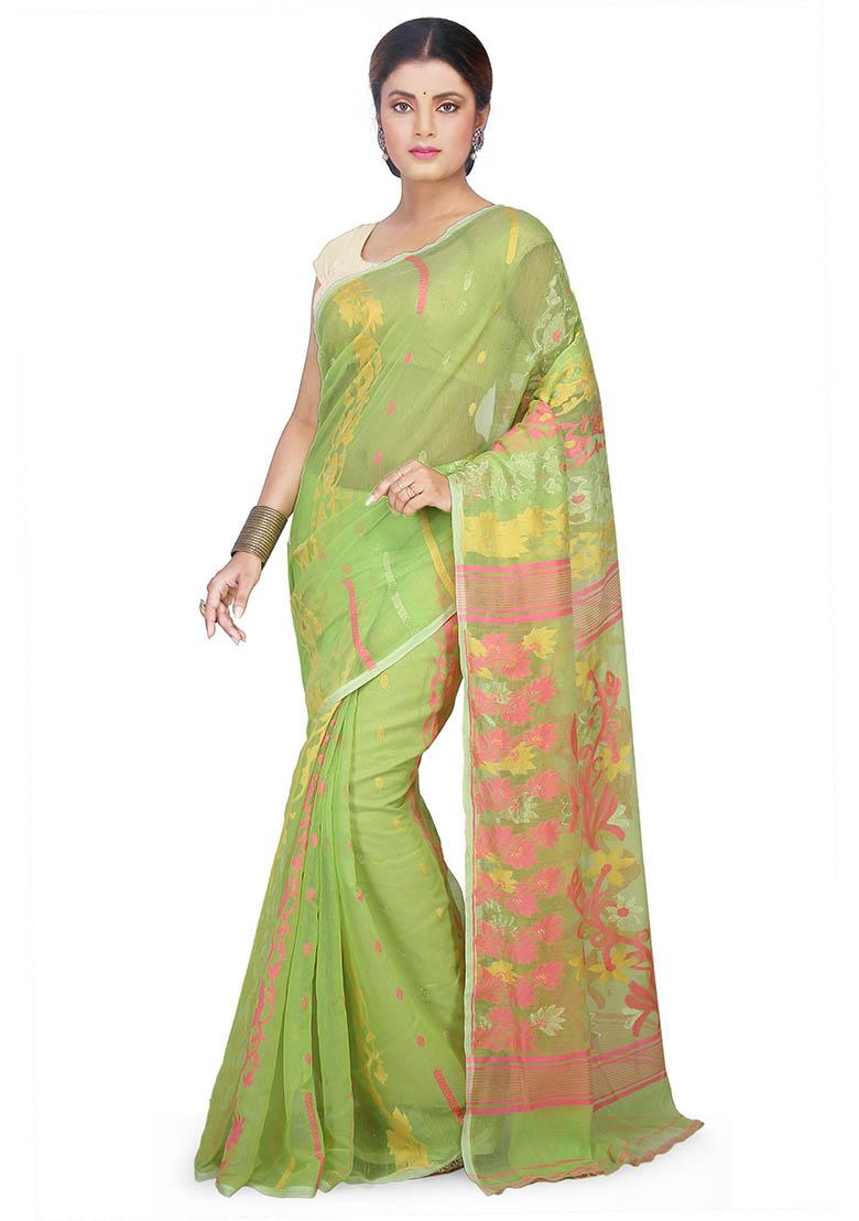 Green Jamdani Art Silk Saree