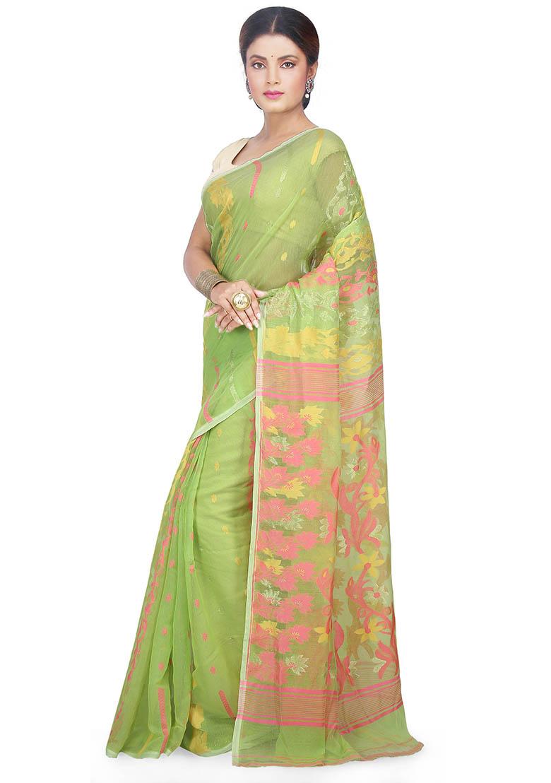 Green Jamdani Art Silk Saree
