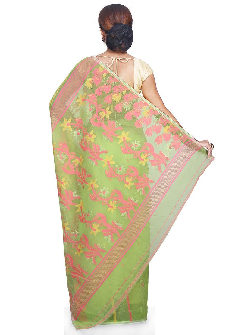 Green Jamdani Art Silk Saree