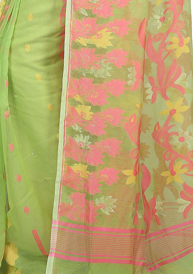 Green Jamdani Art Silk Saree