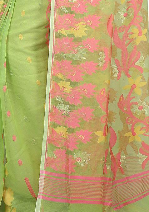 Green Jamdani Art Silk Saree