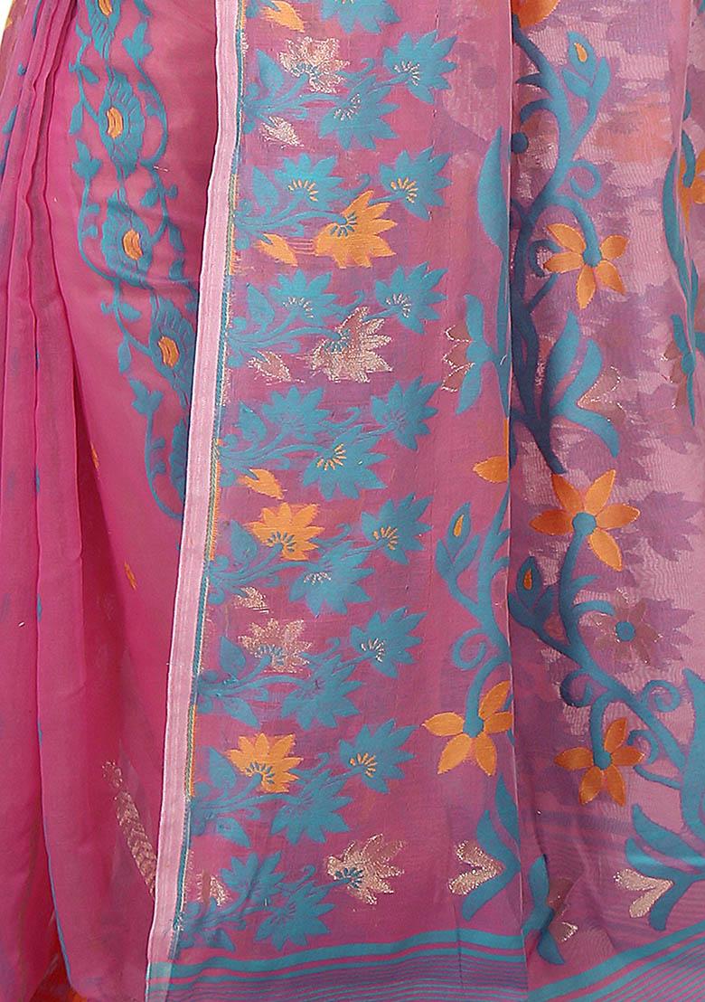 Pink Jamdani Art Silk Saree
