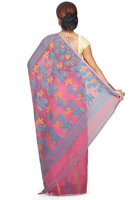 Pink Jamdani Art Silk Saree