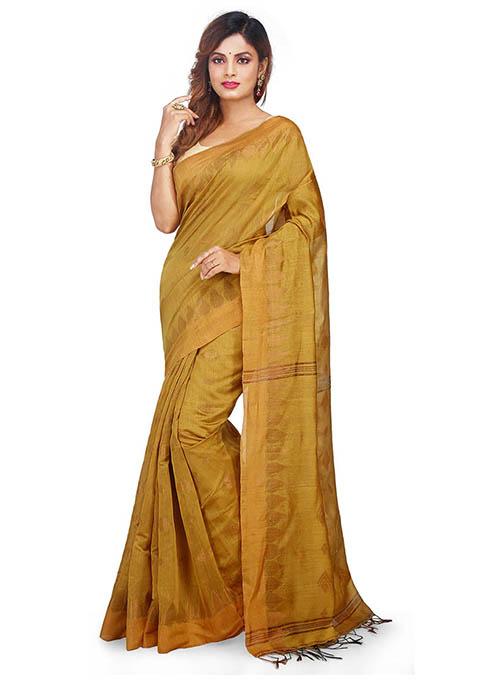Yellow Embroidered Art Silk Saree Set
