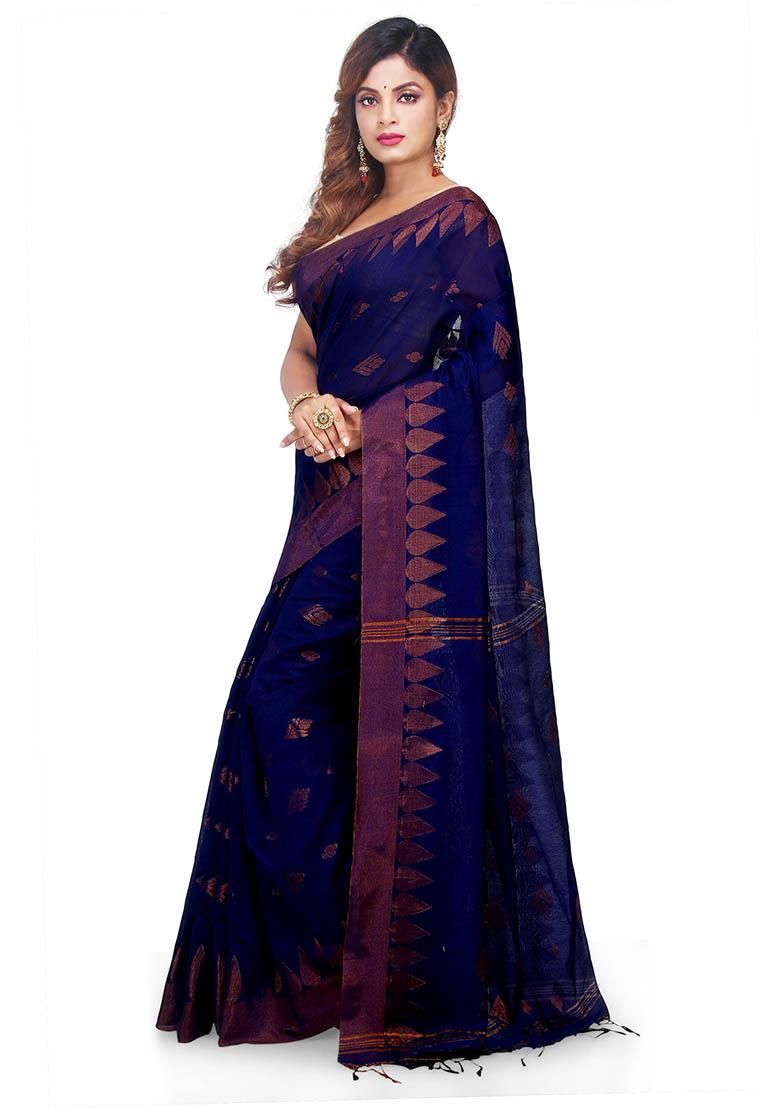 Blue Embroidered Art Silk Saree Set - Indya