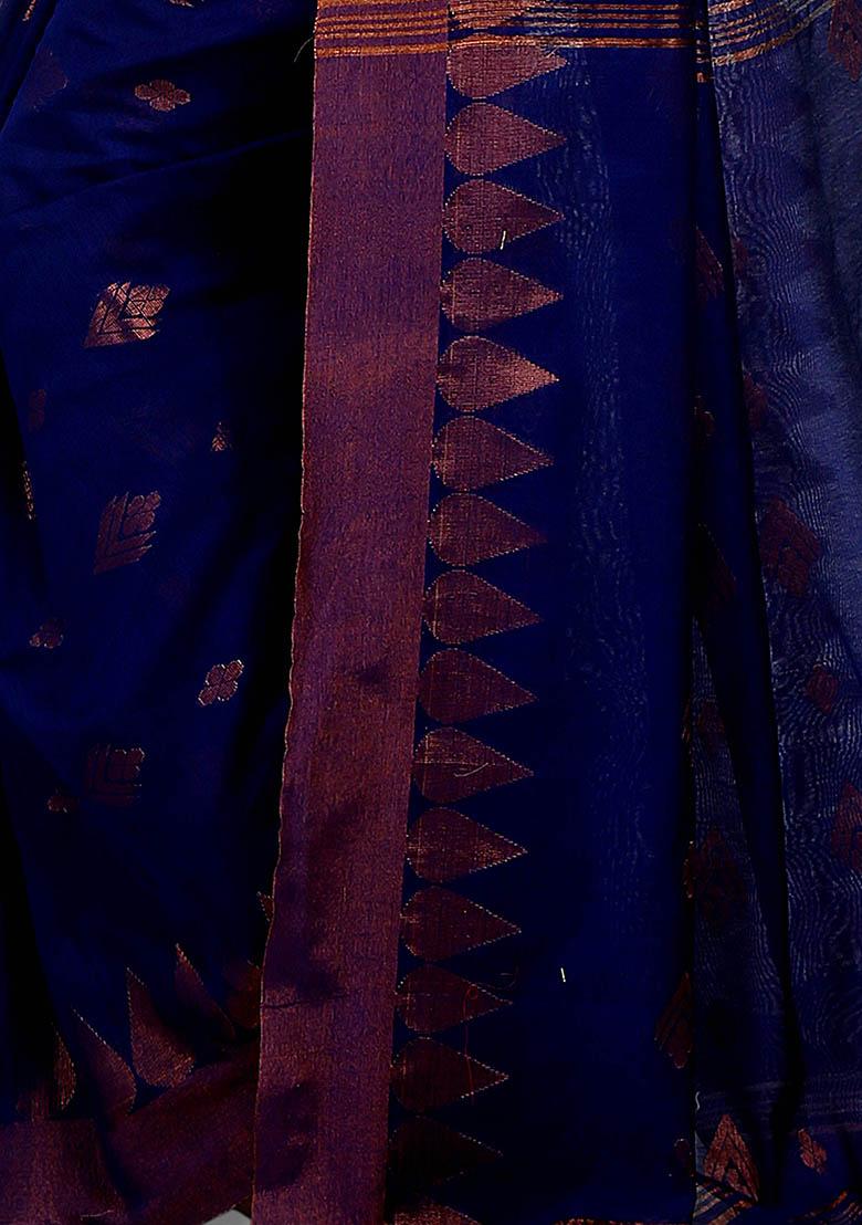 Blue Embroidered Art Silk Saree Set - Indya