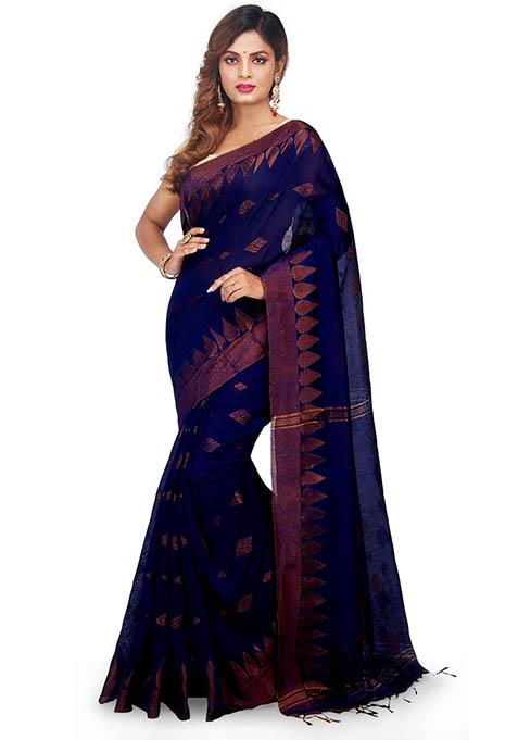 Blue Embroidered Art Silk Saree Set