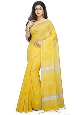 Yellow Embroidered Art Silk Saree Set