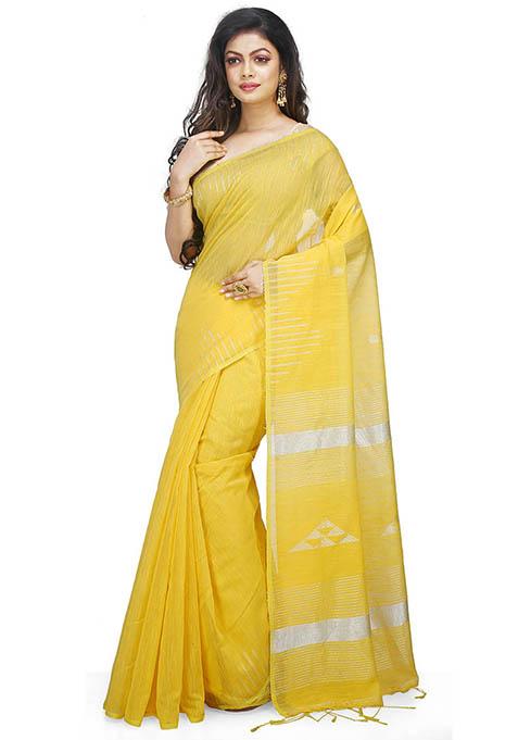 Yellow Embroidered Art Silk Saree Set