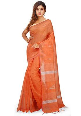 Orange Embroidered Art Silk Saree Set