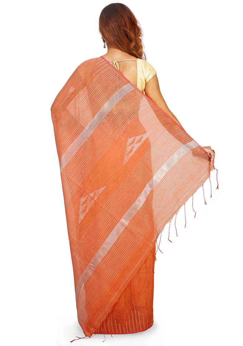 Orange Embroidered Art Silk Blend Saree Set for Diwali and Festive Wear - Indya