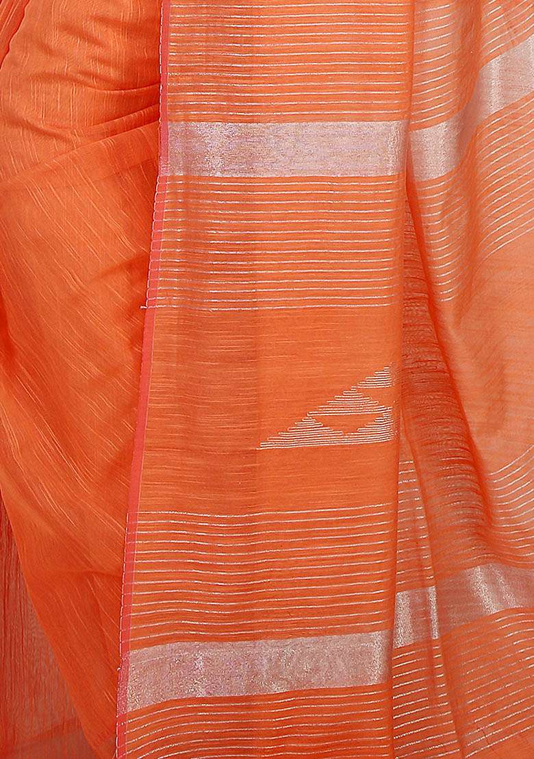 Orange Embroidered Art Silk Blend Saree Set for Diwali and Festive Wear - Indya
