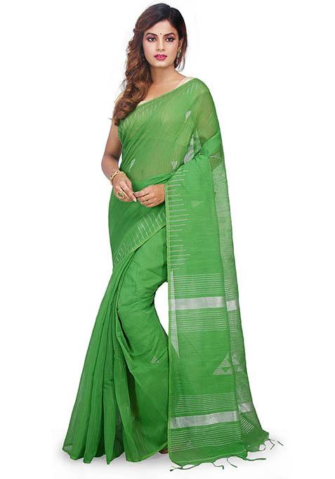 Green Embroidered Art Silk Saree Set