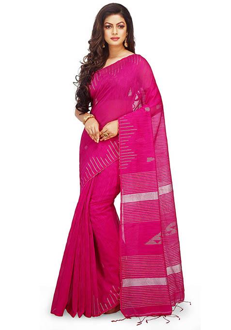 Pink Embroidered Art Silk Saree Set