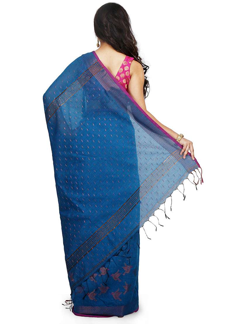 Turquoise Embroidered Art Silk Saree Set - Indya