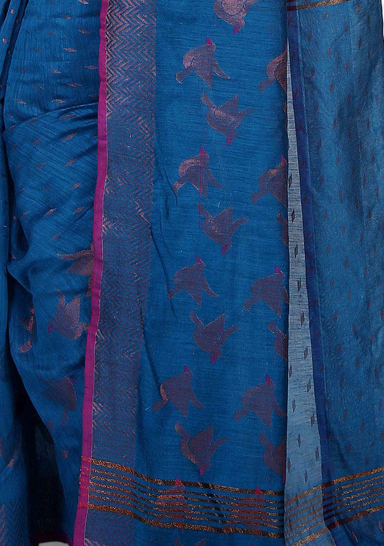 Turquoise Embroidered Art Silk Saree Set - Indya