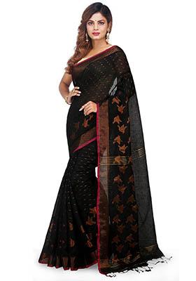 Black Embroidered Art Silk Saree Set