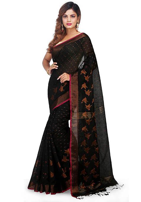 Black Embroidered Art Silk Saree Set