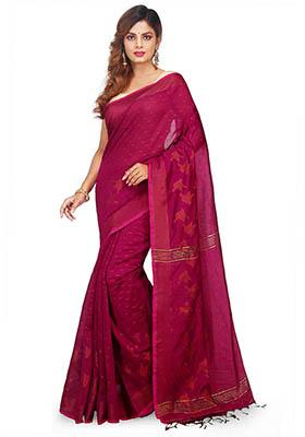 Pink Embroidered Art Silk Saree Set