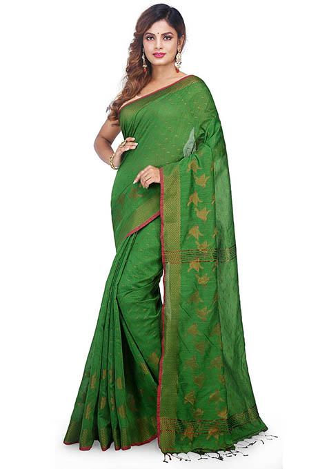 Green Embroidered Art Silk Saree Set