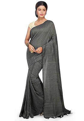 Grey Embroidered Art Silk Saree Set